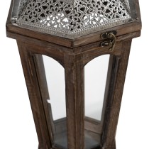 Lantern 32 x 28 x 60 cm Candleholder Brown Silver Fir wood (2 Units)