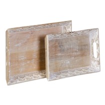 Tablett für Snacks 45,5 x 30,5 x 5,5 cm Weiß Mango-Holz (2 Stück)