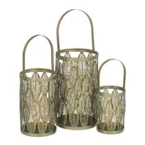 Lantern Candleholder Golden Metal 13 x 13 x 23 cm (3 Units)