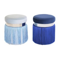 Footrest DKD Home Decor Silver Metal Sky blue Navy Blue Fringe 35 x 35 x 41 cm (2 Units)