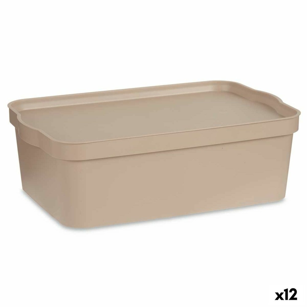 Storage Box with Lid Kipit TP595-3 Beige Plastic 14 L 29,5 x 14,5 x 45 cm (12 Units)