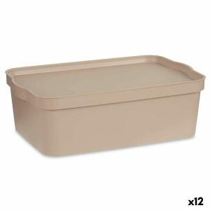 Boîte de rangement avec couvercle Kipit TP595-3 Beige Plastique 14 L 29,5 x 14,5 x 45 cm (12 Unités)