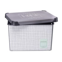 Boîte de rangement avec couvercle Kipit Home Gris Plastique à carreaux 22 L 29 x 23,5 x 39 cm (12 Unités)