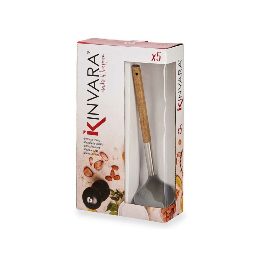 Set of Kitchen Utensils Kinvara KT166095-S5 5 Grey Stainless steel Acacia (6 Units)