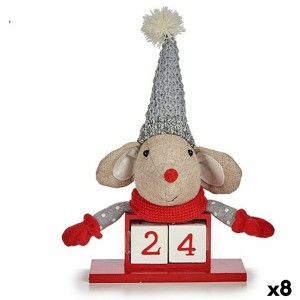 Deko-Figur Mouse Kalender Rot Grau Holz 20 x 11 x 20 cm (8 Stück)