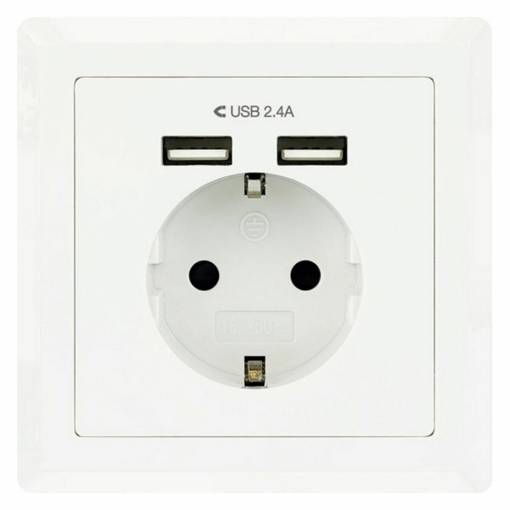 Prise Murale avec 2 Ports USB TooQ 10.35.0010 5V/2.4A Blanc 2,4 A