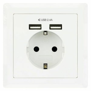 Prise Murale avec 2 Ports USB TooQ 10.35.0010 5V/2.4A Blanc 2,4 A