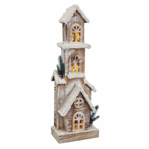 Weihnachtsschmuck Weiß Beige Holz Haus 18 x 11 x 55 cm