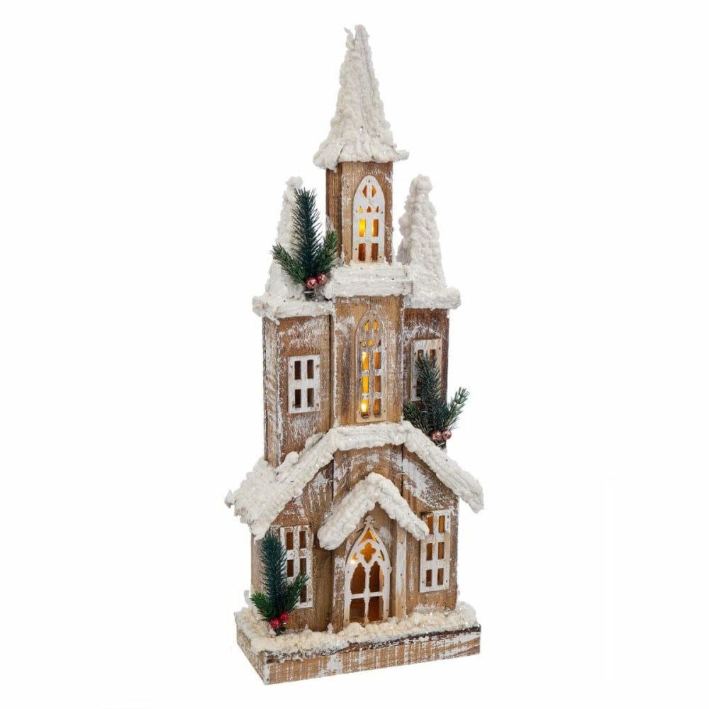 Weihnachtsschmuck Weiß Beige Holz Haus 21 x 10 x 59 cm