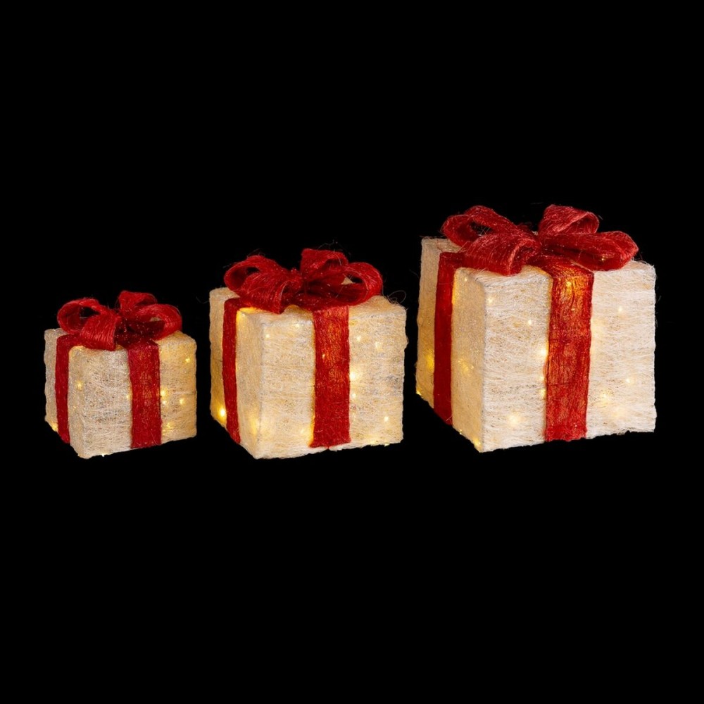 Weihnachtsschmuck Weiß Rot Metall Faser Geschenkbox 25 x 25 x 31 cm (3 Stück)