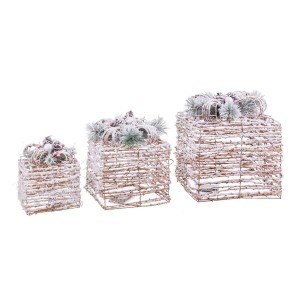 Christmas bauble Natural Metal Plastic Fibre Gift Box 25 x 25 x 36 cm (3 Units)