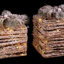 Décorations de Noël Naturel Métal Plastique Fibre Boîte Cadeau 25 x 25 x 36 cm (3 Unités)