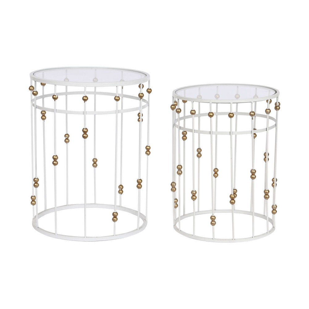 Set of 2 tables Home ESPRIT White Golden 42 x 42 x 55 cm