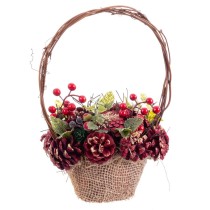 Christmas bauble Red Multicolour Rattan Plastic Foam Pineapples Basket 21 x 21 x 30 cm