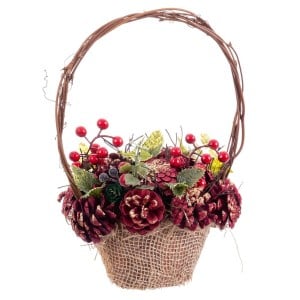 Weihnachtsschmuck Rot Bunt Rattan Kunststoff Foam Ananas Korb 21 x 21 x 30 cm