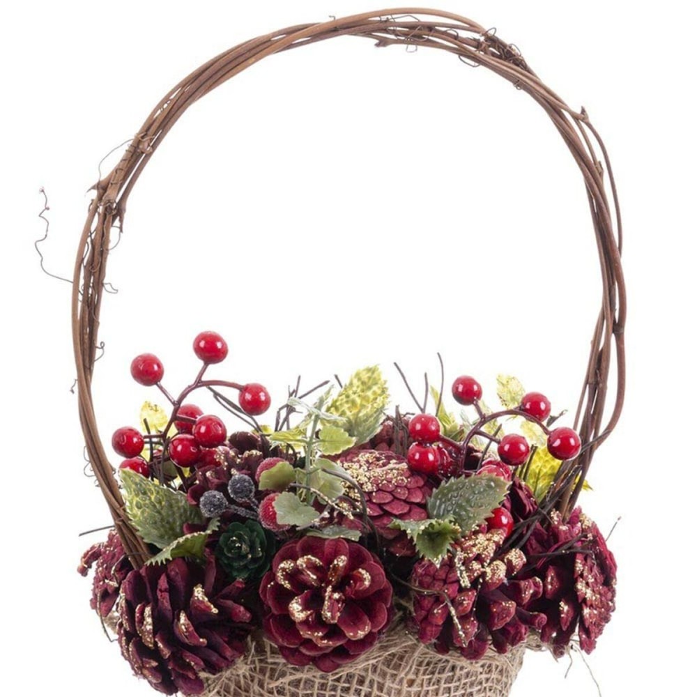 Christmas bauble Red Multicolour Rattan Plastic Foam Pineapples Basket 21 x 21 x 30 cm