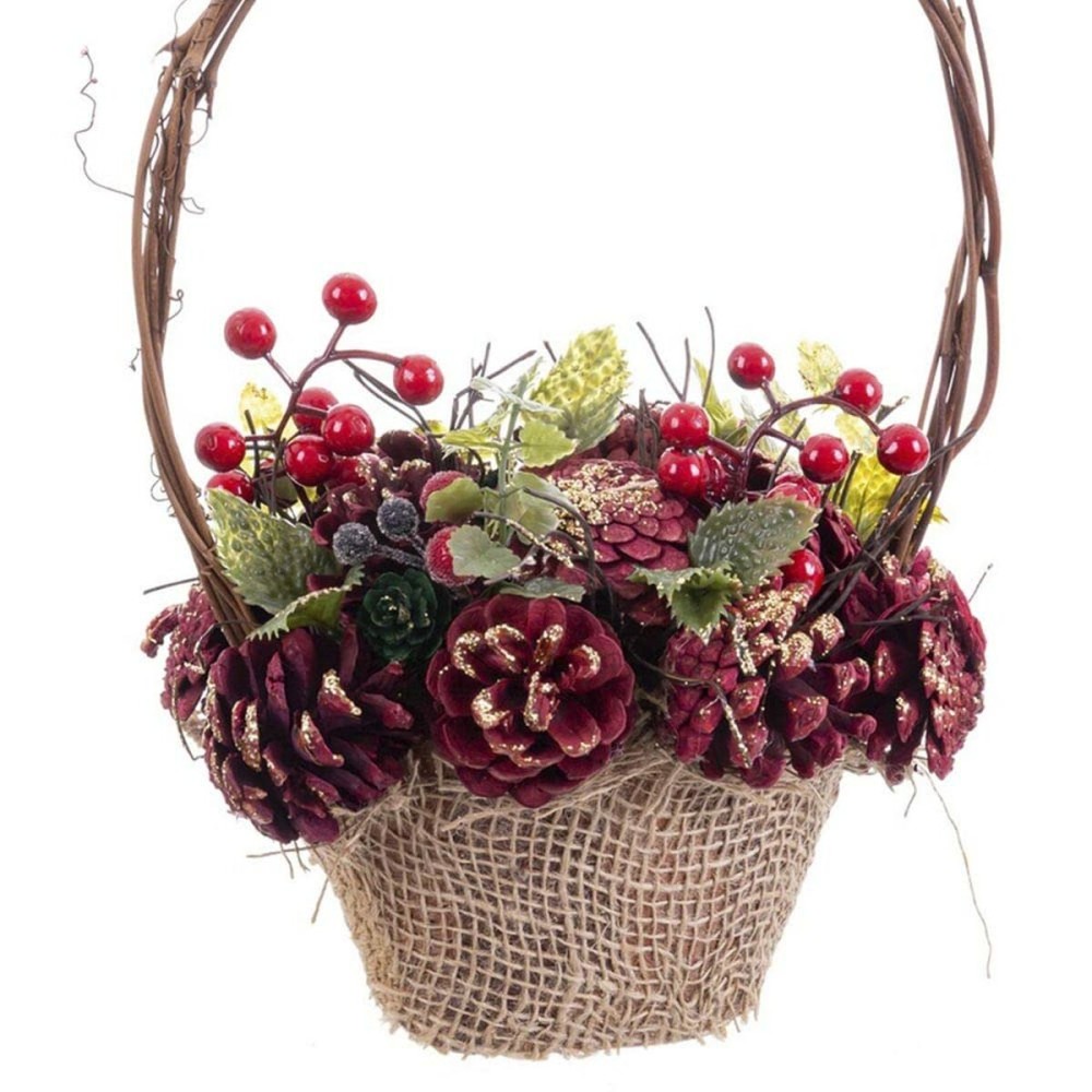 Weihnachtsschmuck Rot Bunt Rattan Kunststoff Foam Ananas Korb 21 x 21 x 30 cm