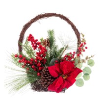 Weihnachtsschmuck Rot Bunt Rattan Kunststoff Ananas Korb 43,18 cm