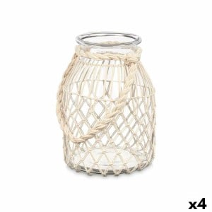 Candleholder Tin White Transparent Glass Rope 20 x 30 cm (4 Units)