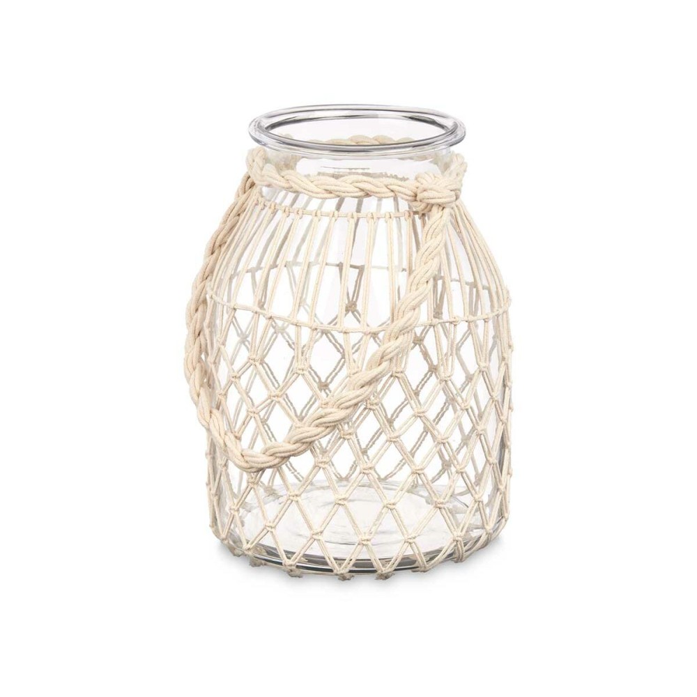 Candleholder Tin White Transparent Glass Rope 20 x 30 cm (4 Units)