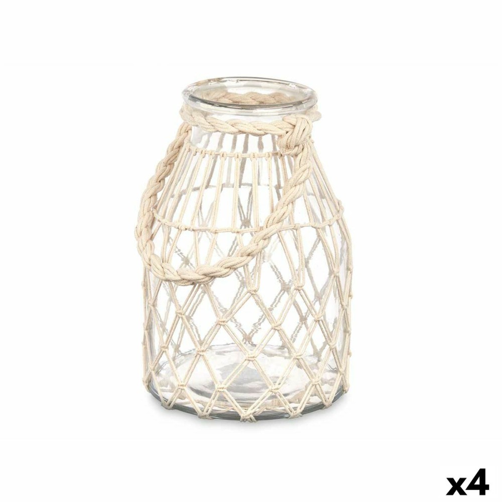 Bougeoir Boîte Blanc Transparent verre Corde 17 x 25 cm (4 Unités)