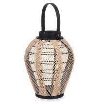 Candleholder Lantern With handle Beige Wood Cloth 25 x 30 x 25 cm (2 Units)