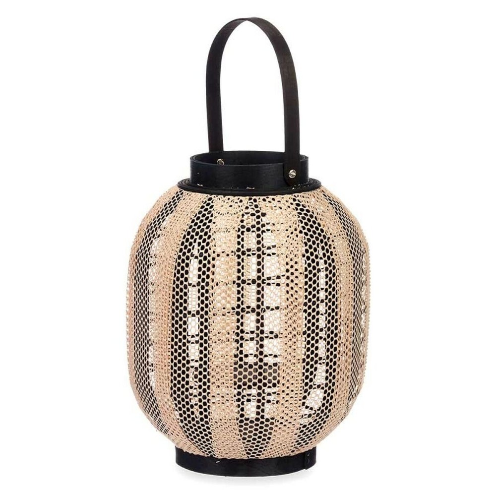 Candleholder Lantern With handle Beige Wood Cloth 27 x 32 x 27 cm (2 Units)