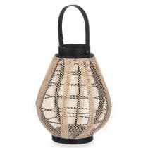 Candleholder Lantern With handle Beige Wood Cloth 25 x 30 x 25 cm (2 Units)