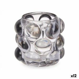 Candleholder Microbeads Grey Crystal 8,4 x 9 x 8,4 cm (12 Units)