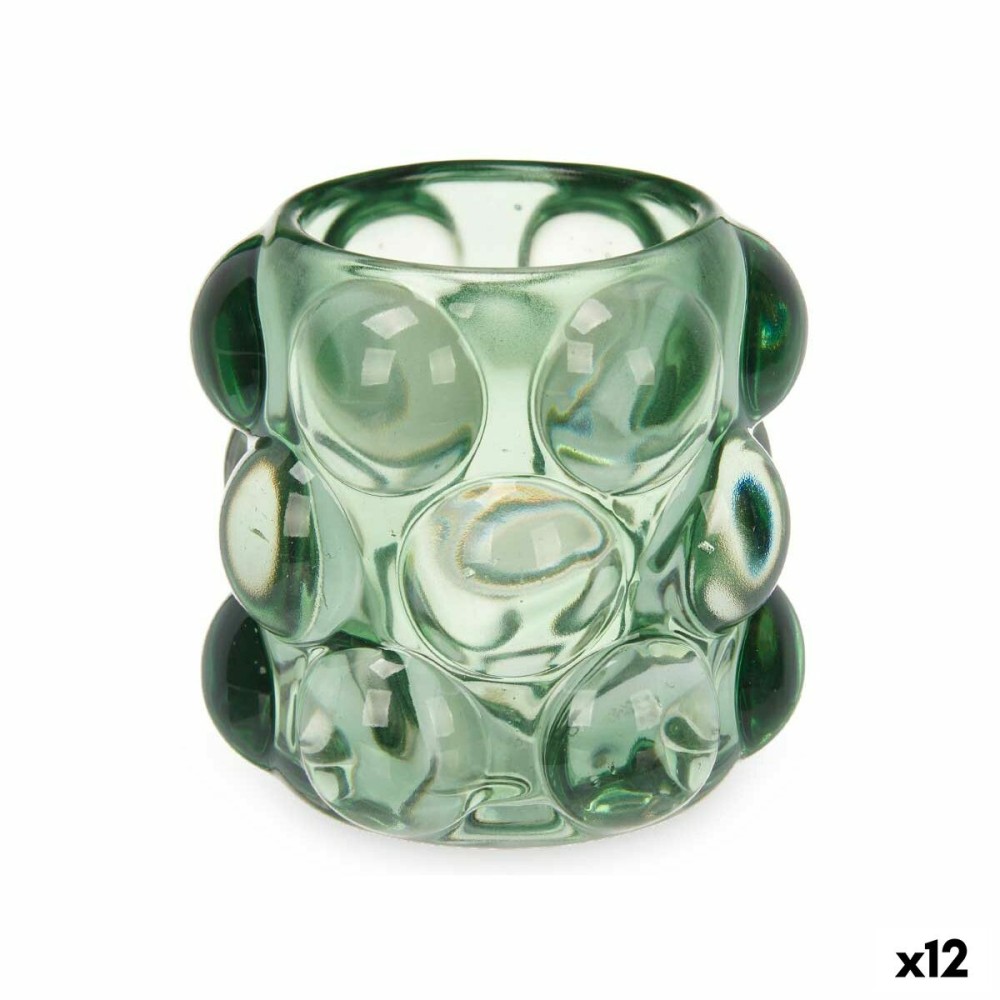 Bougeoir Microsphères Vert Verre 8,4 x 9 x 8,4 cm (12 Unités)