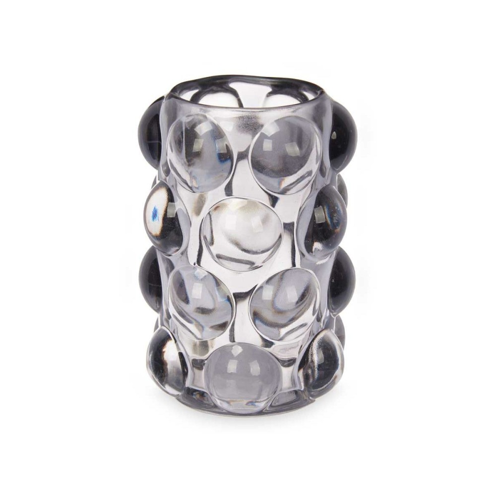 Candleholder Microbeads Grey Crystal 8,4 x 12,5 x 8,4 cm (12 Units)