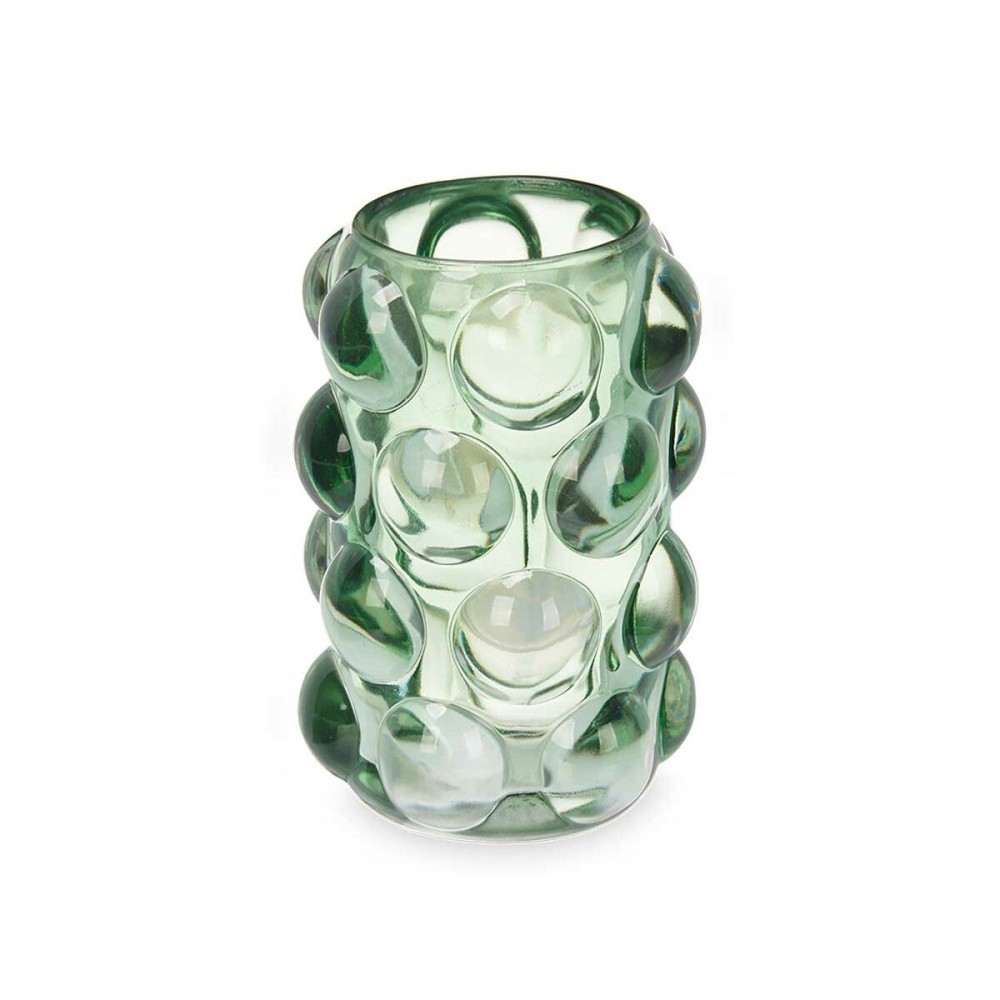 Bougeoir Microsphères Vert Verre 8,4 x 12,5 x 8,4 cm (12 Unités)