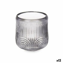 Candleholder Stripes Grey Crystal 9 x 9,5 x 9 cm (12 Units)