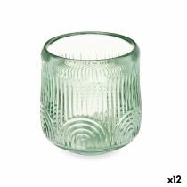 Bougeoir Rayures Vert Verre 9 x 9,5 x 9 cm (12 Unités)