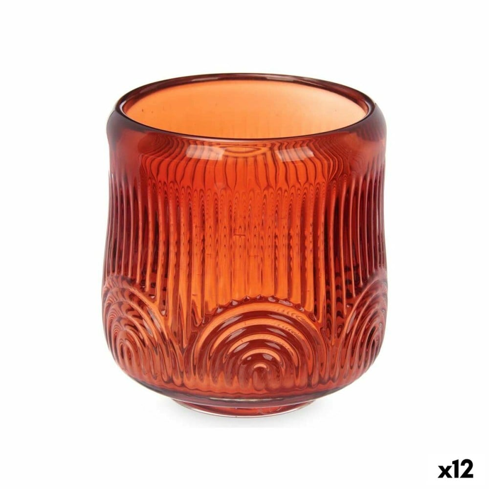 Kerzenschale Streifen Orange Kristall 9 x 9,5 x 9 cm (12 Stück)