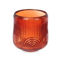 Bougeoir Rayures Orange Verre 9 x 9,5 x 9 cm (12 Unités)