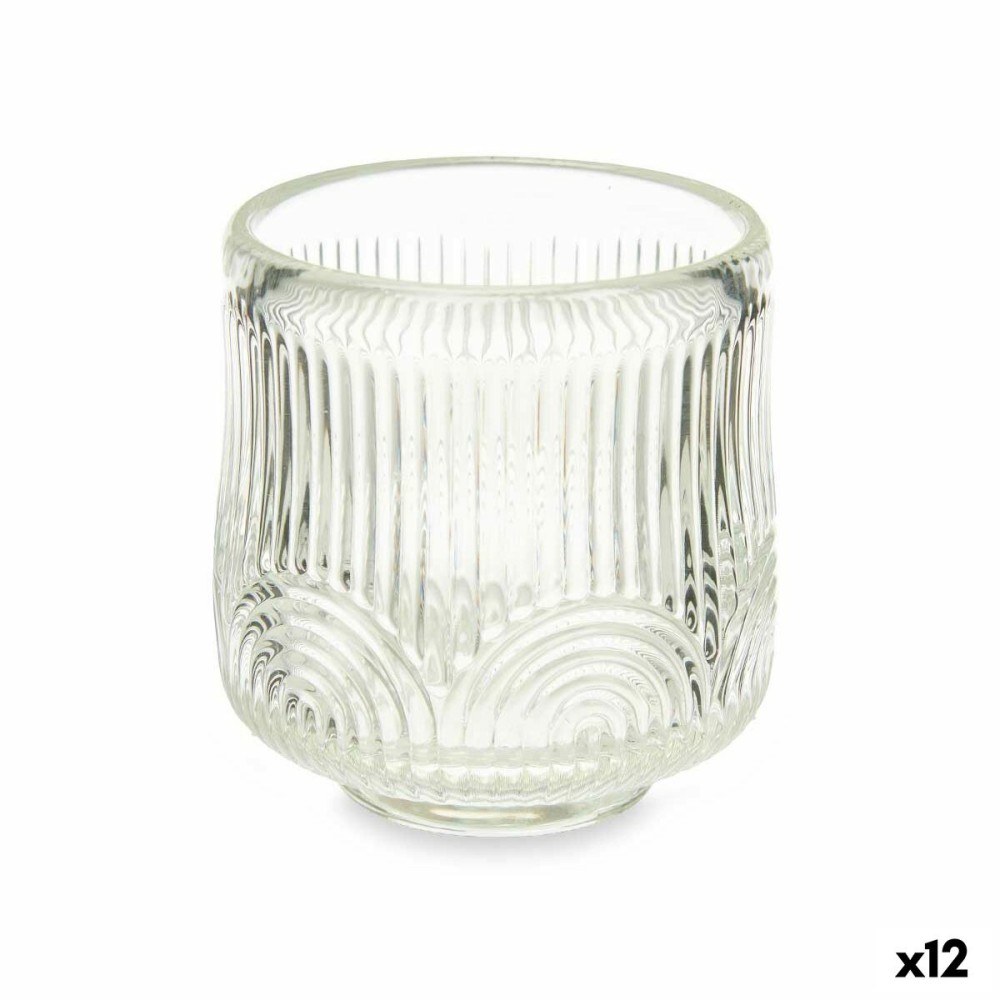 Bougeoir Rayures Transparent Verre 7,5 x 7,8 x 7,5 cm (12 Unités)