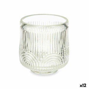 Bougeoir Rayures Transparent Verre 7,5 x 7,8 x 7,5 cm (12 Unités)