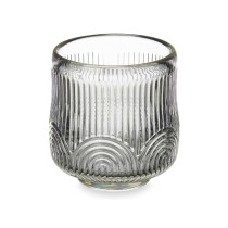 Candleholder Stripes Grey Crystal 7,5 x 7,8 x 7,5 cm (12 Units)