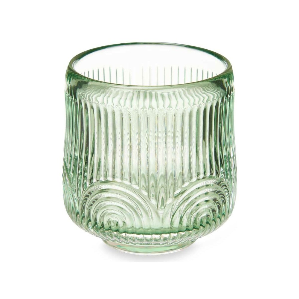 Bougeoir Rayures Vert Verre 7,5 x 7,8 x 7,5 cm (12 Unités)