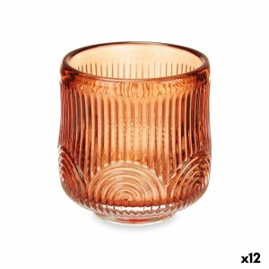 Bougeoir Rayures Orange Verre 7,5 x 7,8 x 7,5 cm (12 Unités)