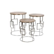 Jeu de 3 tables Home ESPRIT Marron Argenté Naturel Acier Bois de manguier 49,5 x 49,5 x 62 cm