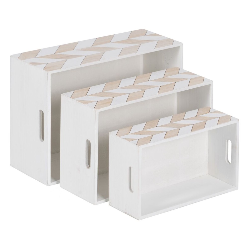 Set of decorative boxes White Natural Paolownia wood 44 x 31 x 18 cm (3 Pieces)