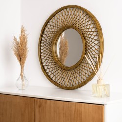 Wall mirror Vinthera Moa Rattan Natural 59 cm (4 Units)