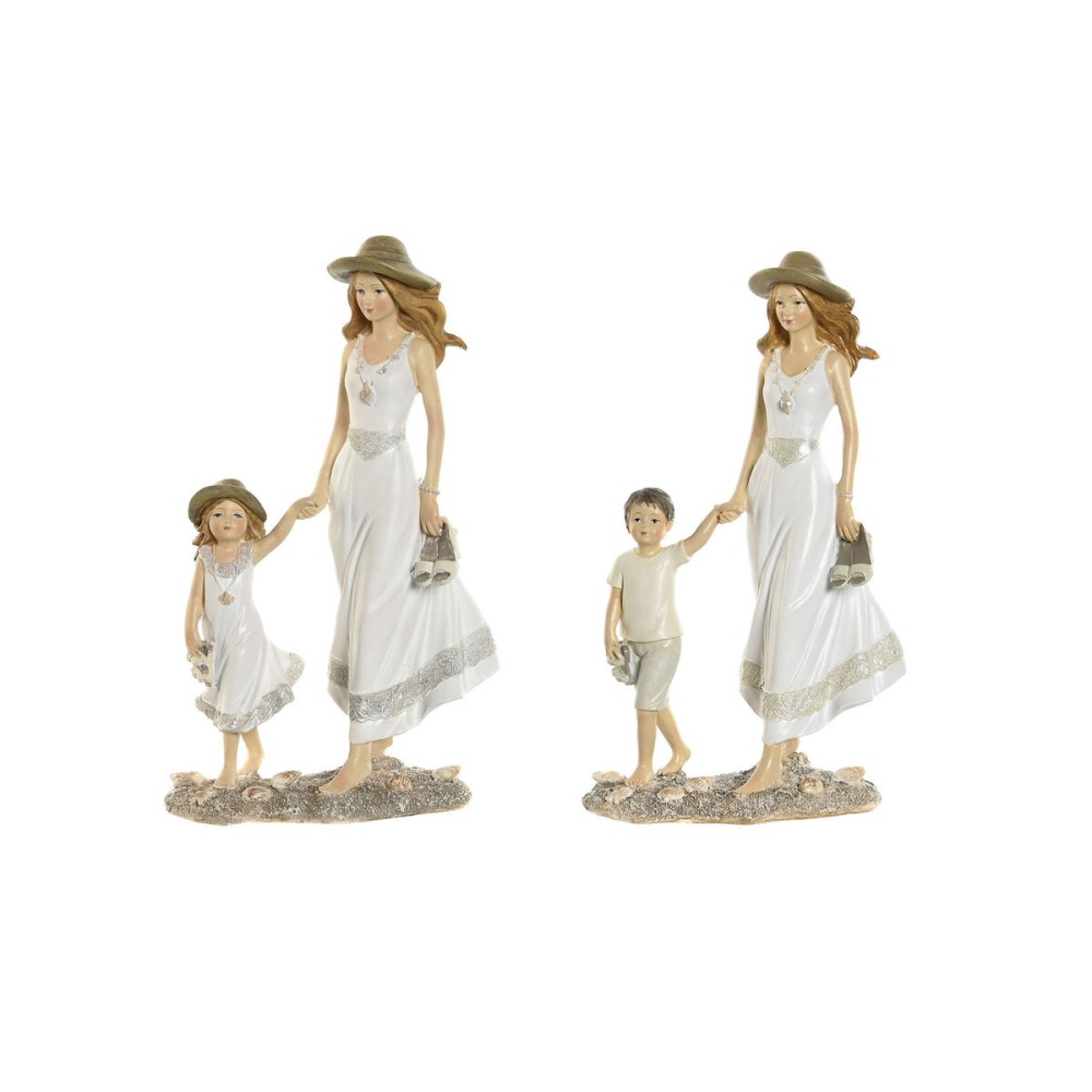 Decorative Figure Home ESPRIT White Beige 14,5 x 8 x 24,5 cm (2 Units)