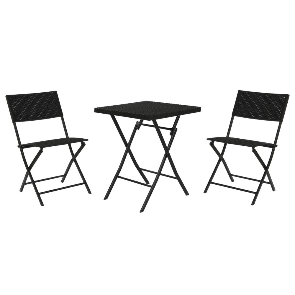 Tisch-Set mit 2 Stühlen Home ESPRIT Schwarz Stahl Synthetischer Rattan 58 x 58 x 71,5 cm