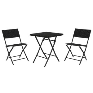 Tisch-Set mit 2 Stühlen Home ESPRIT Schwarz Stahl Synthetischer Rattan 58 x 58 x 71,5 cm