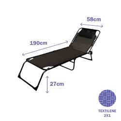 Marbueno Chaise Longue Pliante Acier Avec Coussin Jardin et Piscine 190X58X27 cm Noire 10004