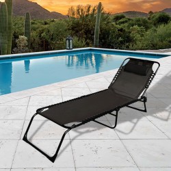 Marbueno Chaise Longue Pliante Acier Avec Coussin Jardin et Piscine 190X58X27 cm Noire 10004