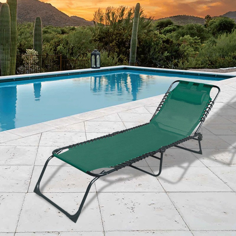 Marbueno Chaise Longue Pliante Acier Avec Coussin Jardin et Piscine 190X58X27 cm Vert 10002